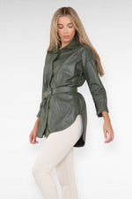 Load image into Gallery viewer, PU Faux Leather Belted Wet Look Shirt Dress
