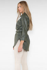 Load image into Gallery viewer, PU Faux Leather Belted Wet Look Shirt Dress
