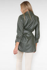 Load image into Gallery viewer, PU Faux Leather Belted Wet Look Shirt Dress
