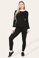 Load image into Gallery viewer, Peplum Frill Neck Suit Pleated Lounge Wear Set
