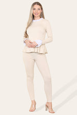 Load image into Gallery viewer, Peplum Frill Neck Suit Pleated Lounge Wear Set
