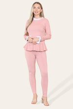 Load image into Gallery viewer, Peplum Frill Neck Suit Pleated Lounge Wear Set
