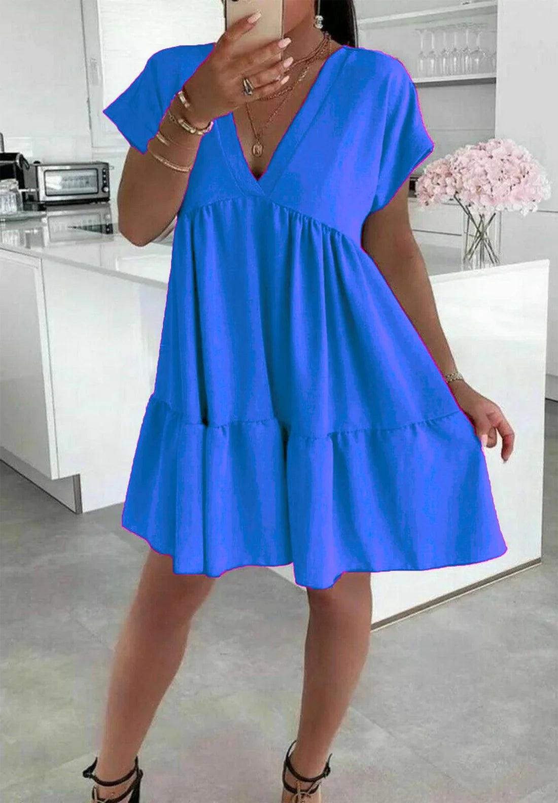 Italian V-Neck Smock Dress