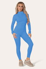 Load image into Gallery viewer, Ribbed High Neck Zipper Collar Jumpsuit Front Unitard Set
