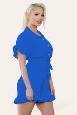 Load image into Gallery viewer, Pleated Ruffle Shirt Short Playsuit With Frill Hems
