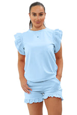 Load image into Gallery viewer, Frill Peplum Sleeve Top &amp; Short 2 Piece Set
