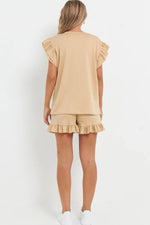 Load image into Gallery viewer, V-Neck Frill Peplum Sleeve Top &amp; Short 2 Piece Set
