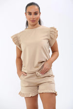 Load image into Gallery viewer, Frill Peplum Sleeve Top &amp; Short 2 Piece Set
