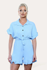 Load image into Gallery viewer, Pleated Ruffle Shirt Short Playsuit With Frill Hems
