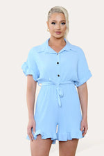 Load image into Gallery viewer, Pleated Ruffle Shirt Short Playsuit With Frill Hems
