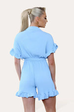 Load image into Gallery viewer, Pleated Ruffle Shirt Short Playsuit With Frill Hems
