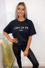 Load image into Gallery viewer, Oversized “C&#39;est La Vie” Paris Short Sleeves T-Shirt
