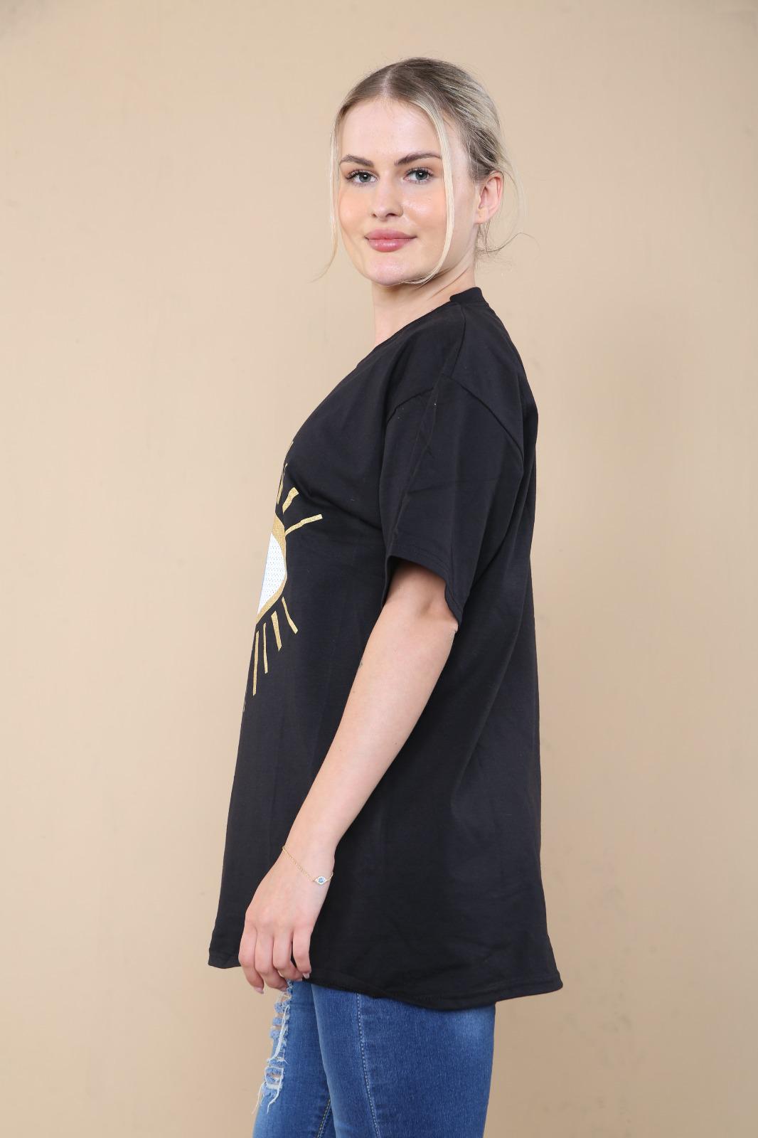 Oversized Sequin Eye Printed Short Sleeves T-Shirt