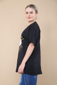 Oversized Sequin Eye Printed Short Sleeves T-Shirt
