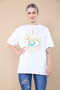 Oversized Sequin Eye Printed Short Sleeves T-Shirt