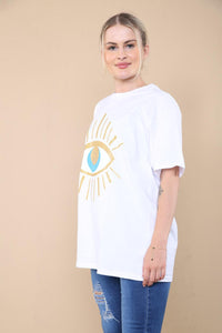 Oversized Sequin Eye Printed Short Sleeves T-Shirt