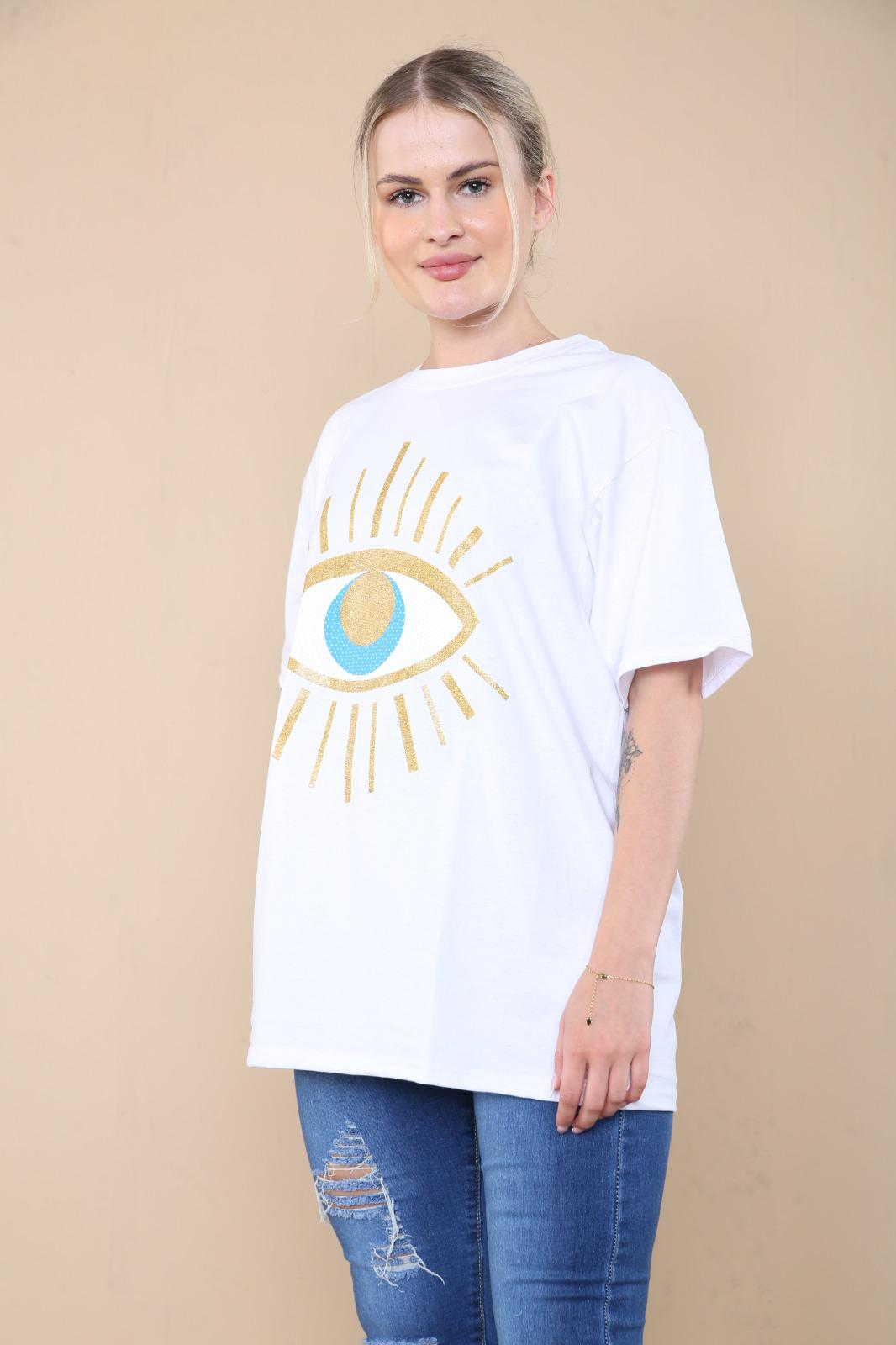 Oversized Sequin Eye Printed Short Sleeves T-Shirt