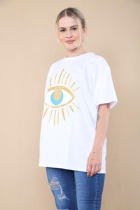 Oversized Sequin Eye Printed Short Sleeves T-Shirt