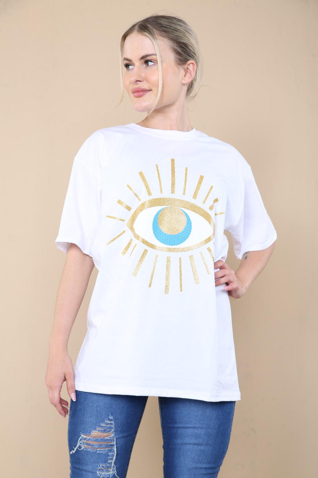 Oversized Sequin Eye Printed Short Sleeves T-Shirt