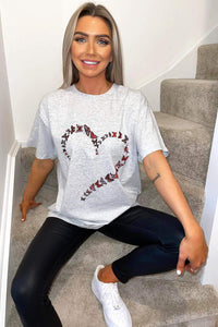 Oversized Printed Heart Short Sleeves T-Shirt