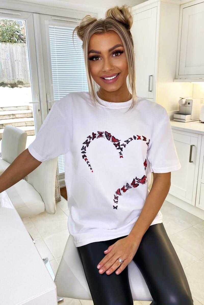 Oversized Printed Heart Short Sleeves T-Shirt