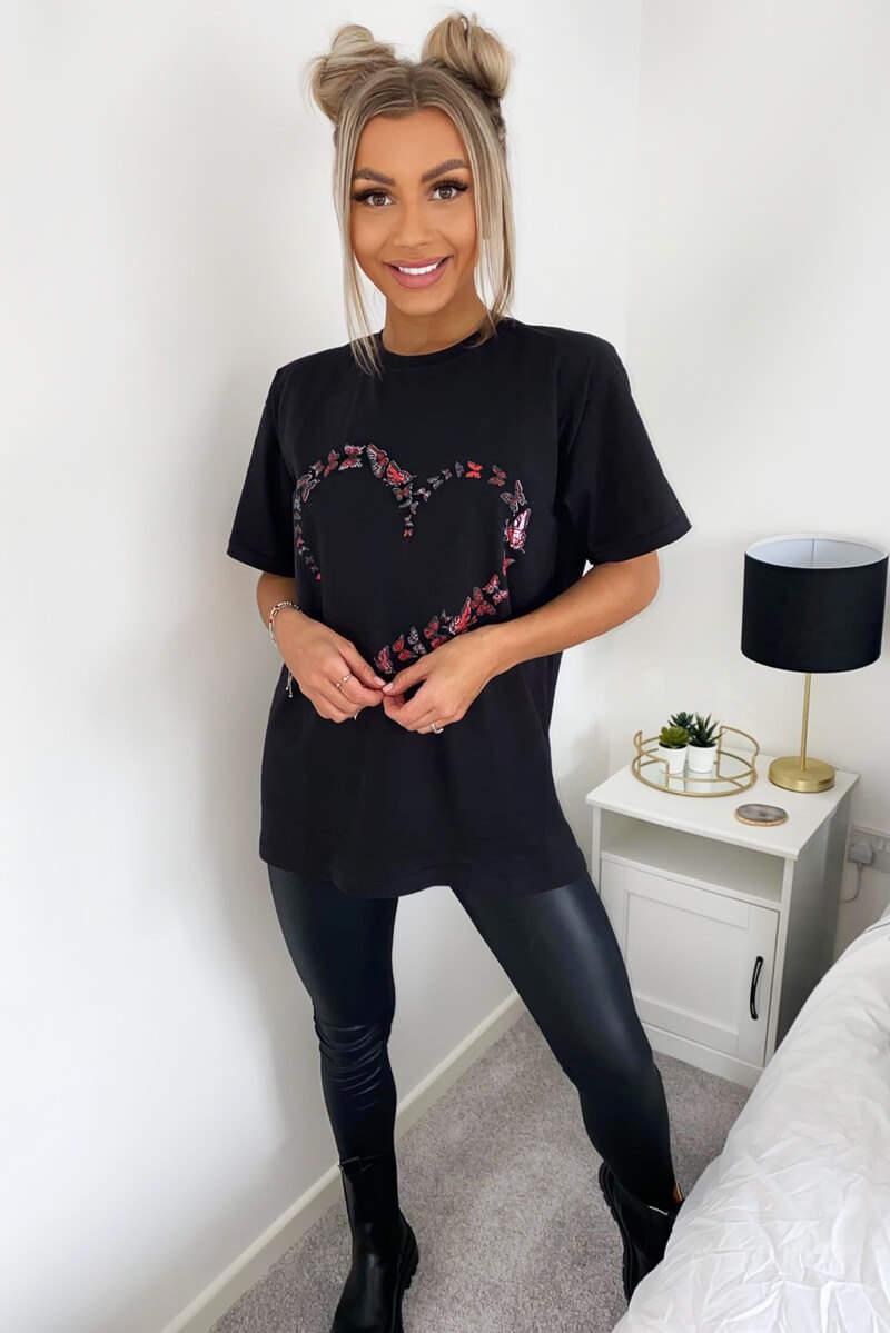 Oversized Printed Heart Short Sleeves T-Shirt