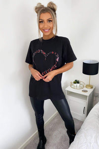 Oversized Printed Heart Short Sleeves T-Shirt