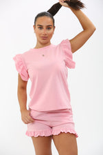 Load image into Gallery viewer, Frill Peplum Sleeve Top &amp; Short 2 Piece Tracksuit Set
