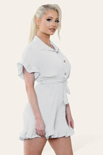 Load image into Gallery viewer, Pleated Ruffle Shirt Short Playsuit With Frill Hems

