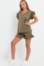 Load image into Gallery viewer, V-Neck Frill Peplum Sleeve Top &amp; Short 2 Piece Set
