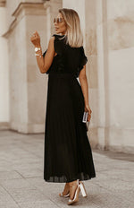 Load image into Gallery viewer, Black Curve Lotus Leaf Sleeve Dress
