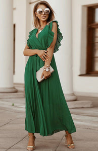 Green Curve Lotus Leaf Sleeve Dress (UK 10-12)