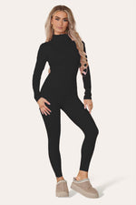 Load image into Gallery viewer, Ribbed High Neck Zipper Collar Jumpsuit Front Unitard Set
