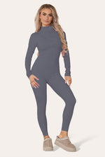 Load image into Gallery viewer, Ribbed High Neck Zipper Collar Jumpsuit Front Unitard Set
