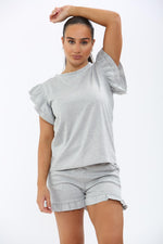 Load image into Gallery viewer, Frill Peplum Sleeve Top &amp; Short 2 Piece Tracksuit Set
