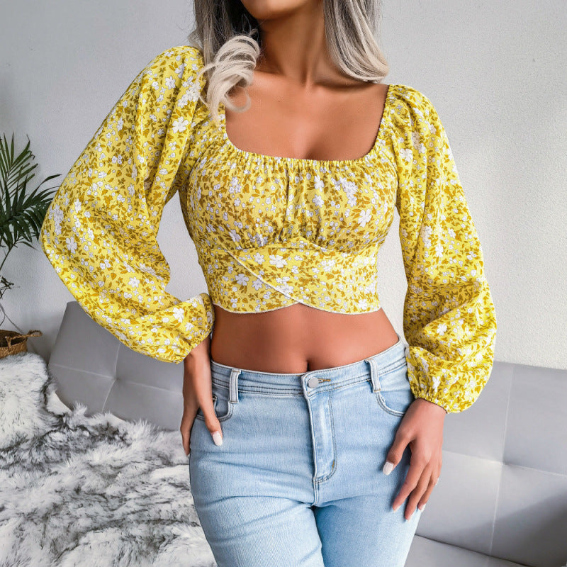Blue Lantern Sleeve Crop Top (UK 12-14)
