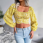 Load image into Gallery viewer, Blue Lantern Sleeve Crop Top (UK 12-14)
