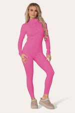 Load image into Gallery viewer, Ribbed High Neck Zipper Collar Jumpsuit Front Unitard Set

