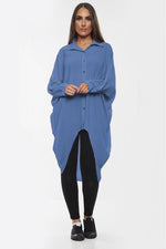 Load image into Gallery viewer, High-Low Oversized Button Long Shirt Dress with Hem &amp; Long Sleeves
