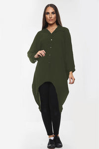 High-Low Oversized Button Long Shirt Dress with Hem & Long Sleeves
