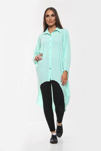 High-Low Oversized Button Long Shirt Dress with Hem & Long Sleeves
