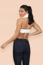 Load image into Gallery viewer, High Neck Roll Knitted Backless Front Cropped Top
