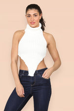 Load image into Gallery viewer, High Neck Roll Knitted Backless Front Cropped Top
