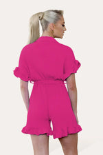 Load image into Gallery viewer, Pleated Ruffle Shirt Short Playsuit With Frill Hems
