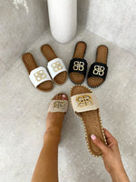 Load image into Gallery viewer, Sparkle Buckle Gold Studded Flat Sandals
