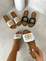 Load image into Gallery viewer, Sparkle Buckle Gold Studded Flat Sandals
