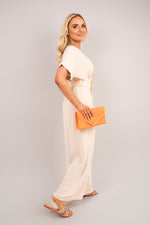Load image into Gallery viewer, V Neck Short Sleeve Wide Leg Jumpsuit with Woven Belt

