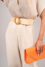 Load image into Gallery viewer, V Neck Short Sleeve Wide Leg Jumpsuit with Woven Belt
