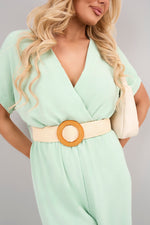 Load image into Gallery viewer, V Neck Short Sleeve Wide Leg Jumpsuit with Woven Belt
