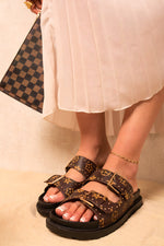 Load image into Gallery viewer, Double Buckle Studded Slip On Sandals
